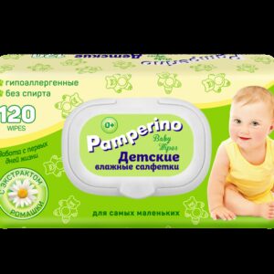 Салфетки детские влажные "Pamperino" с экстрактом ромашки, гипоаллергенные, без спирта (с пластиковым клапаном, уп-ка 120 шт.)